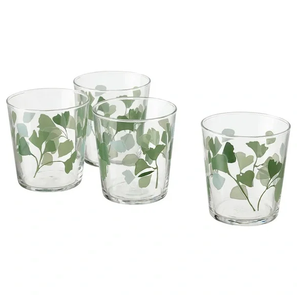 Set of 4 New Glass Leaf Print Glasses - Picture 3 of 8